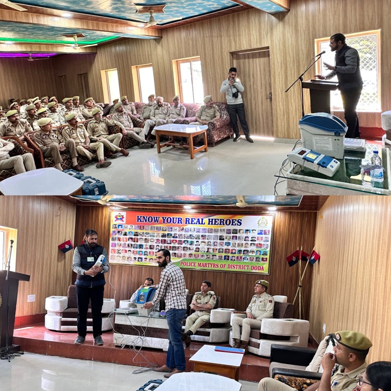 Police officers imparted training on functioning of EVMs, VVPATs at Doda